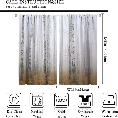 Miniatura 2 de Cortinas de abedul para sala de estar, niebla matutina en otoño, decoración del hogar, 42 x 45 pulgadas de largo