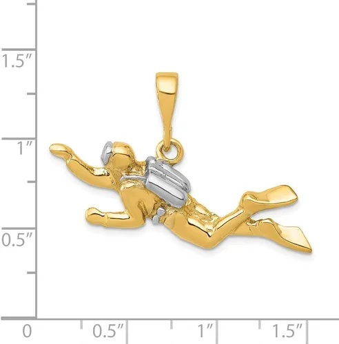 Miniatura 2 de Jewels By Lux 14K Yellow Gold & Rhodium Polished Open-Backed Scuba Diver Pedant