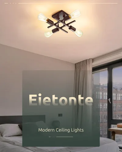 Miniatura 4 de Lámpara industrial de techo semiempotrada de 4 luces, lámpara de araña negra de granja, moderna lámpara de techo Sputnik con base E26 para cocina