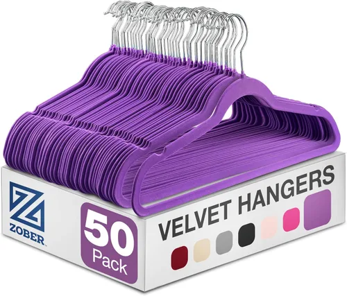 Miniatura 11 de Zober - Paquete de 50 perchas de terciopelo gris para abrigos, pantalones y ropa de vestir; perchas de fieltro fuertes y antideslizantes con ahorro