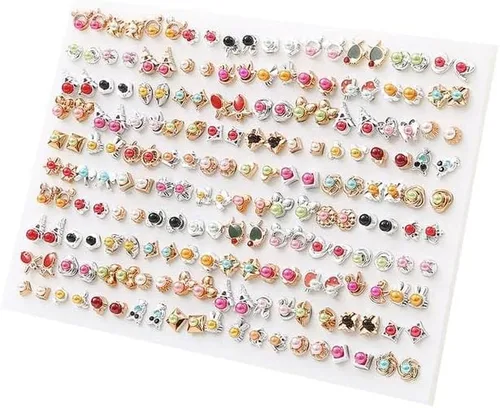 Juego de 100 pareslote de aretes de cristal geométricos de flores de frutas coloridas para mujeres y niñas, aretes de plástico, regalos de joyería