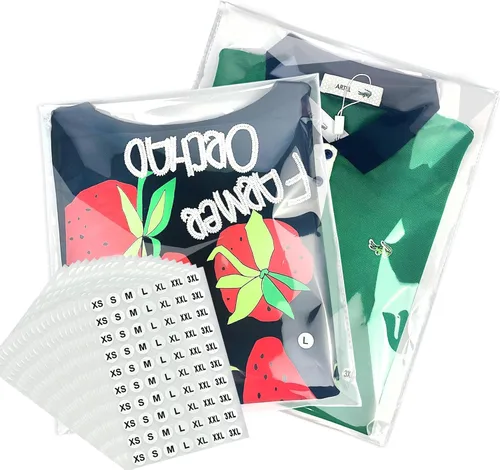 Miniatura 12 de PigPotParty Bolsas de plástico transparentes de 9" x 12" para camisetas con etiquetas de tamaño de ropa, 100 piezas de bolsas de embalaje de manga