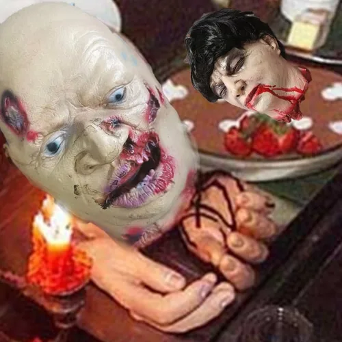 Miniatura 4 de RiceelSor Decoración colgante de cabeza dividida para Halloween, diseño de cadáver sangriento, de terror, de tamaño real, con peluca, disfraz