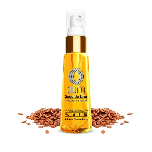 OURO Seda para el cabello antiencrespamiento con extracto de semilla de lino: restaura, fortalece, suaviza, proporciona protección extrema, evita
