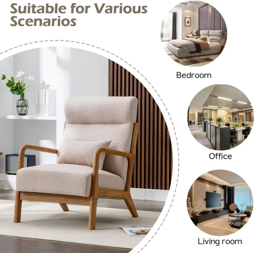 Miniatura 7 de INZOY Silla decorativa moderna de mediados de siglo con respaldo alto, sillas tapizadas para sala de estar con cojín de cintura, sillón de lectura
