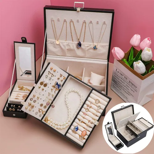 KUDASUY Caja organizadora de joyas para mujer, niña, novia, esposa, caja de almacenamiento de joyas de gran capacidad para collar, aretes, pulseras,