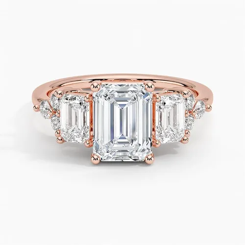 Miniatura 5 de IGI - Anillo de compromiso de diamantes creados en laboratorio de talla esmeralda blanca de 2.50 quilates con acento, dos esmeraldas brillantes