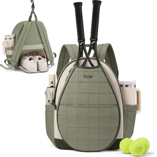 Miniatura 25 de Sucipi Bolsas de tenis para mujeres, Mochila bolsa acolchada para raqueta de tenis para raqueta de tenis, palas de pickleball, bádminton Negro
