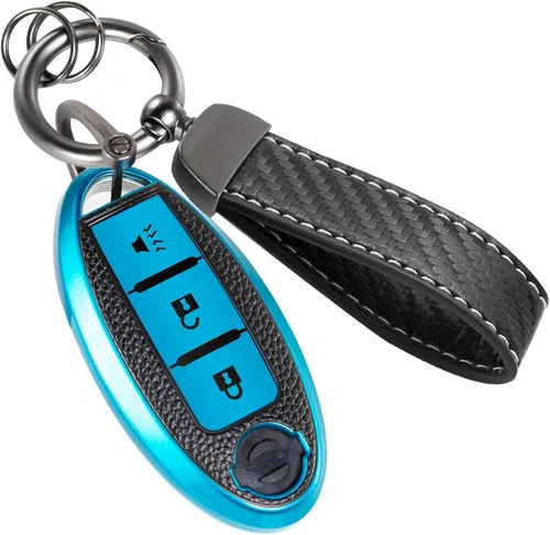 Miniatura 55 de Funda para llavero Nissan con llavero de cuerda trenzada de metal de lujo, funda suave mejorada para llave Nissan (solo 3 botones)