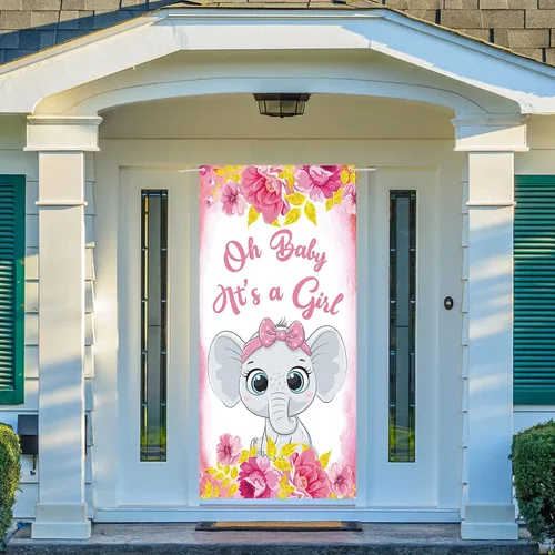 Miniatura 6 de Dill-Dall Cartel colgante para puerta de baby shower con texto en inglés "Oh Baby It's a Girl", cartel colgante para niñas, baby shower, revelación