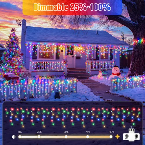Miniatura 3 de JMEXSUSS 400 luces LED de Navidad de carámbano de 38.8 pies con control remoto, tira de luces multicolor para exteriores enchufables, 8 modos