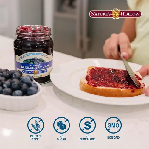 Miniatura 6 de Nature's Hollow Mermelada de arándanos: mermelada y conservas sin azúcar, baja en calorías, sin OMG, mermelada cetogénica, vegana, sin gluten y apta