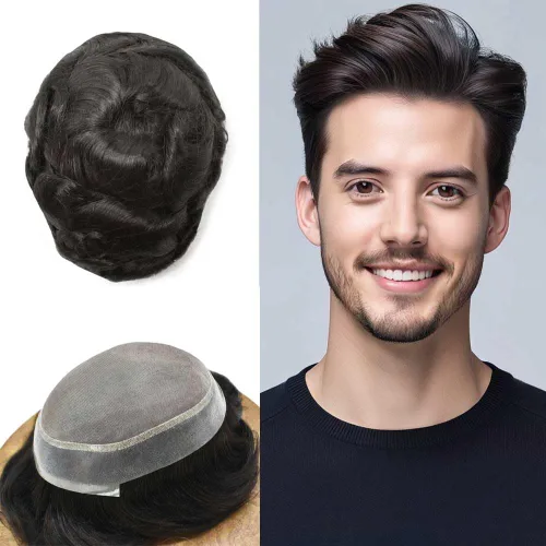 Tupé para hombres, piezas de cabello humano real, sistema de unidades de cabello natural, línea capilar natural, pieza de repuesto para hombres,