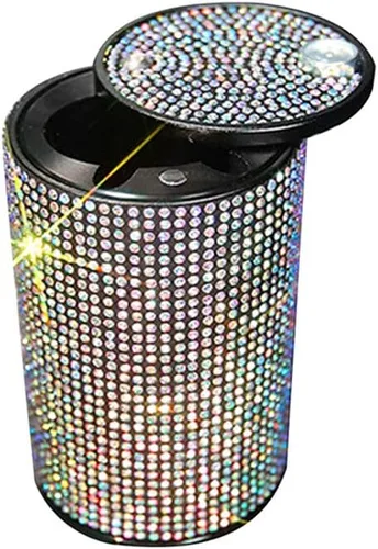 Miniatura 9 de Cenicero portátil con tapa, a prueba de olores, cenicero de automóvil de diamantes de cristal para mujeres, mini bote de basura ideal para Negro