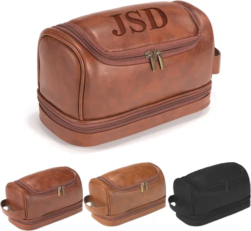 Neceser personalizado para hombres, marido, novio, papá, kit de viaje de cuero de gran capacidad, hecho a mano, nombre personalizado, regalo único