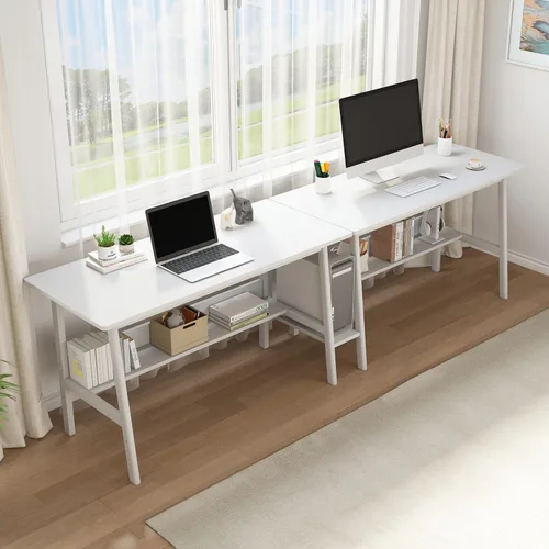 Miniatura 11 de NELYE Escritorio para 2 personas con estantería, mesa de trabajo de madera extra larga de 79 pulgadas, estación de trabajo para computadora