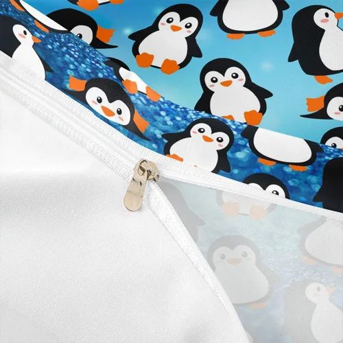 Miniatura 6 de Juego de funda de edredón de pingüinos de dibujos animados para niños, tamaño King, bonito juego de ropa de cama de animales de poste ártico