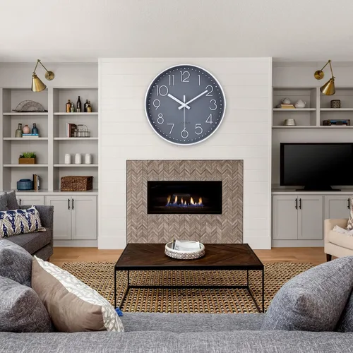 Miniatura 5 de jomparis - Reloj de pared redondo de 13.5 pulgadas, silencioso, sin tictac, decorativo, estilo simple y moderno, funciona con pilas, para Gris