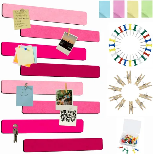 Miniatura 32 de Vuzvuv 8 tiras para tablón de anuncios con 50 chinchetas y 10 clips de madera, tablero de corcho autoadhesivo para pared, tablero de fieltro