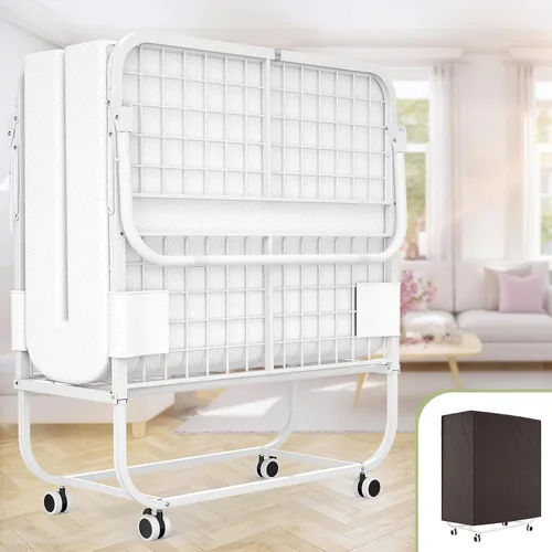 Miniatura 8 de Unikito Cama plegable con colchón para adultos, 75 x 31 pulgadas, cama de invitados portátil plegable con colchón de espuma viscoelástica y marco