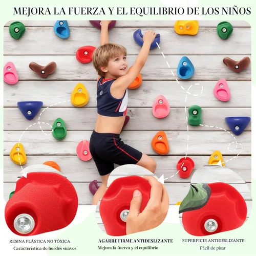 Miniatura 3 de Juego de 32 soportes para escalada en roca para niños, agarres de pared para escalada en roca, juego de pared para interiores y exteriores, juego