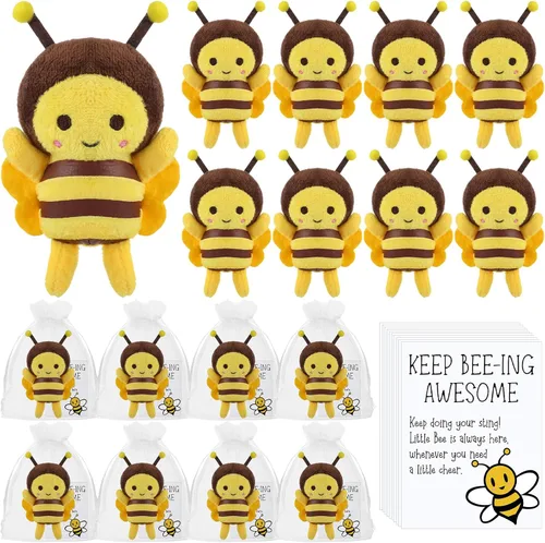 Miniatura 10 de RoundFunny 6 juegos de llaveros de abeja de peluche de 5 pulgadas con tarjetas inspiradoras y bolsas de organza para bodas, regalos de fiesta