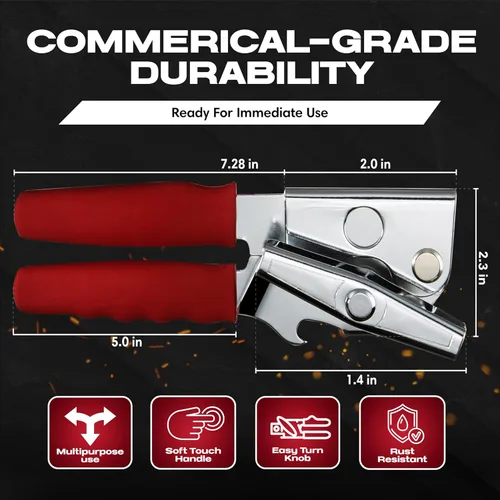Miniatura 3 de Abridor de latas comercial Chef-Master, abrelatas manual multiusos, perillas de agarre antideslizantes de giro fácil, discos de corte afilados