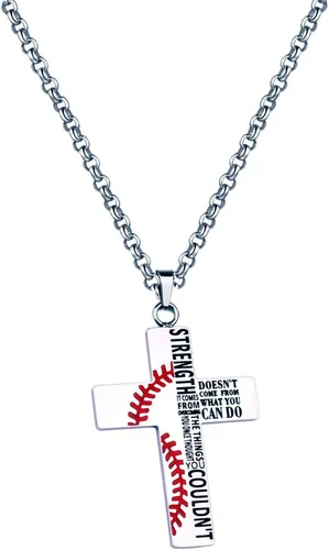 Collar inspirador de cruz de béisbol cristiana, la fuerza no viene de lo que puedes hacer