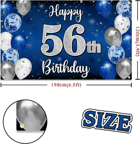 Miniatura 247 de Decoración de feliz cumpleaños 35, globo azul y plateado de 35 años, cartel grande de telón de fondo de cumpleaños, suministros para fiesta de 35th