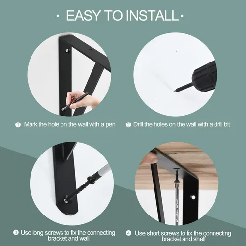 Miniatura 3 de Paquete de 12 L12 x H 8" soportes de estante resistentes negros con tornillos, soportes de estante de metal, soportes de soporte de estante