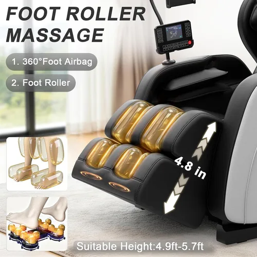 Miniatura 7 de Megashock SL Track 2026 Silla de masaje de cuerpo completo, silla de masaje de gravedad cero con calor trasero, 12 rodillos fijos, masaje de pies