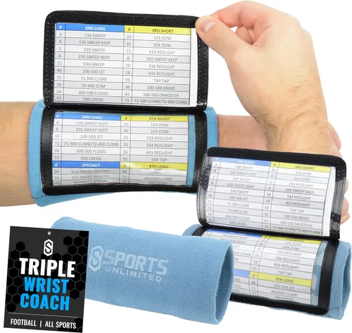 Miniatura 55 de Sports Unlimited Banda Instructora Triple para Adultos, Muñequeras de Fútbol para Jugadas, Muñequeras de Béisbol, Bandas de Brazo QB Negro