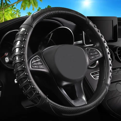 Funda universal para volante de automóvil con masaje 3D, 14.5-15 pulgadas, fundas de cuero de fibra de carbono negras, transpirables,