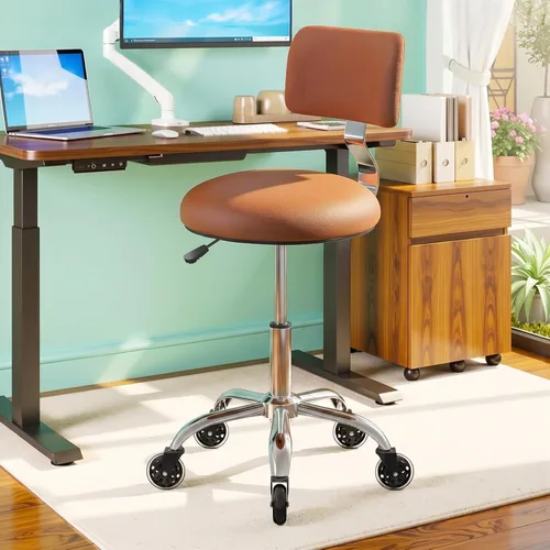 Silla de dibujo con ruedas, silla de dibujo de oficina con soporte de espalda, taburete de escritorio de pie ajustable en altura con cojín de piel