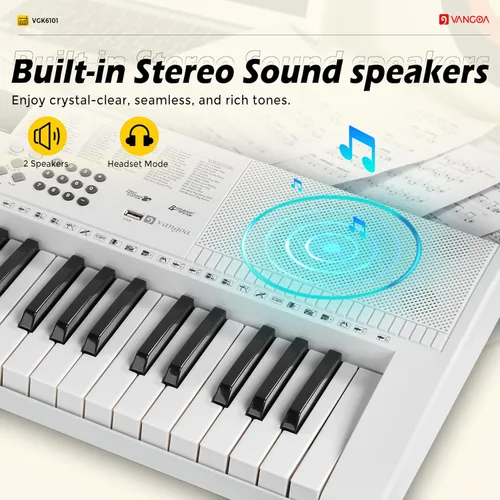 Miniatura 6 de Vangoa VGK6101 - Teclado de piano para principiantes, teclado de aprendizaje de 61 teclas con teclas iluminadas, teclado de piano eléctrico con 600