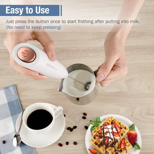 Miniatura 2 de SIMPLETASTE Espumador de leche de mano, máquina eléctrica de espuma a batería, mezclador de bebidas con batidor de acero inoxidable y soporte