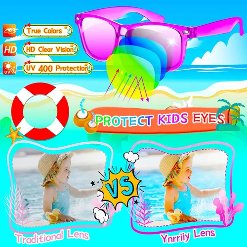 Miniatura 9 de Gafas de sol para niños a granel – Paquete de 16 recuerdos de fiesta de neón para niños y niñas de 3 a 8 años – Suministros para fiestas