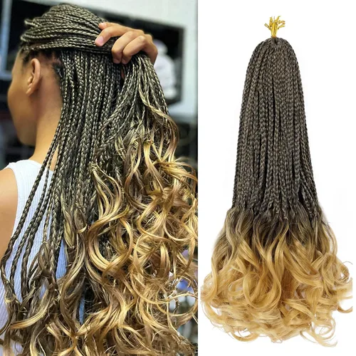 Miniatura 25 de Trenzas de ganchillo rizadas francesas de 22 pulgadas, 8 paquetes, trenzas de caja diosa grises para mujeres, de ganchillo pre-trenzadas con Trenzas