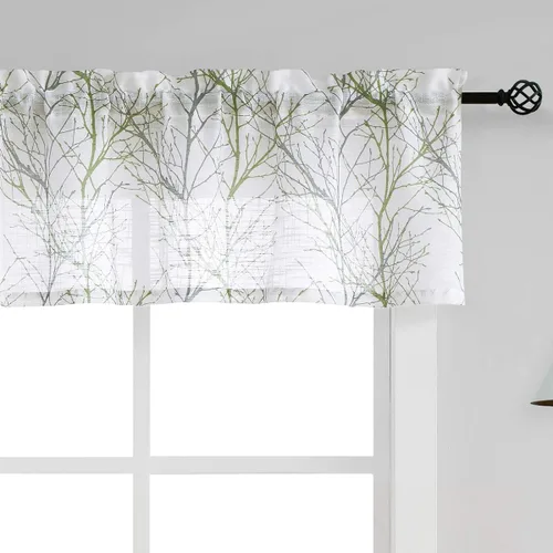 Miniatura 11 de FMFUNCTEX Cortinas de cenefa de ventana con estampado de ramas de árbol negro, cenefa corta semitransparente blanca para cocina, baño, bolsillo