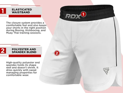 Miniatura 7 de RDX Pantalones cortos de MMA para entrenamiento y kickboxing Pantalones cortos de lucha para artes marciales, pelea de jaulas, Muay Thai, BJJ