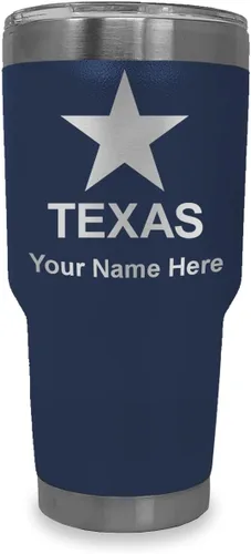 Miniatura 30 de LaserGram Vaso aislado al vacío de 20 onzas, bandera de Texas, grabado personalizado incluido (negro)