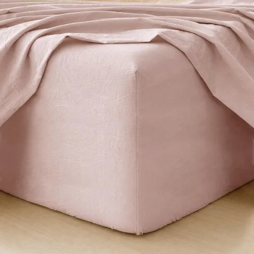 Miniatura 22 de MooMee Sábana bajera ajustable de solo 100% algodón lavado con textura parecida al lino, transpirable, duradera, suave, cómoda, bolsillo profundo