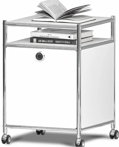 Miniatura 11 de Elegante carrito de almacenamiento mate con altura de 22.8 pulgadas, mesa auxiliar perfecta, mesita de noche, gran capacidad con puerta de solapa