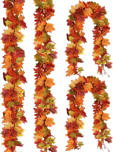 Miniatura 10 de RECUTMS Guirnalda de arce artificial, hojas de otoño, planta de plástico sintético para interiores, hogar, boda, jardín, hotel, cosecha de otoño