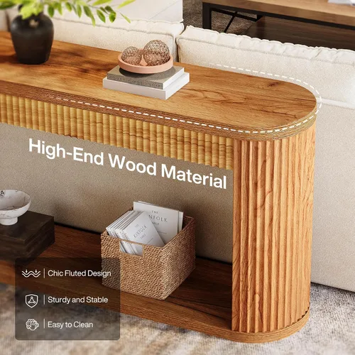 Miniatura 7 de Tribesigns Mesa consola acanalada de 63 pulgadas para entrada, mesa de sofá de madera estrecha detrás del sofá para entrada, pasillo, vestíbulo