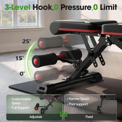 Miniatura 10 de FLYBIRD Banco de pesas ajustable que se adapta hasta 6'5'', capacidad de 750 libras para entrenamiento de cuerpo completo, banco plegable resistente