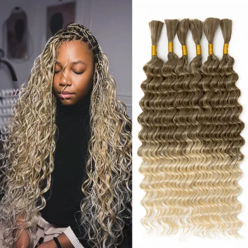 Miniatura 13 de Cabello bohemio para trenzar de 18 pulgadas, 2 paquetes de cabello ondulado profundo a granel para trenzas bohemias, sin trama, extensiones