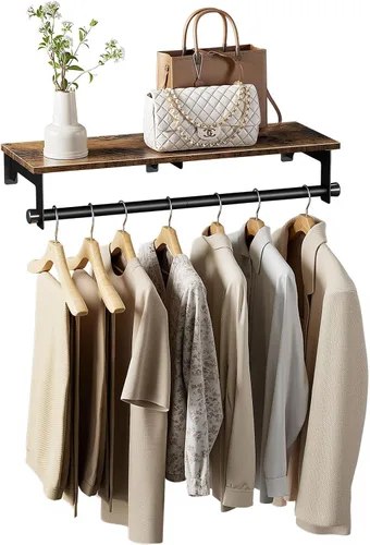 Luxspire Perchero de 28.7 pulgadas, perchero montado en la pared con estante superior para colgar ropa, perchero industrial resistente, estantes de