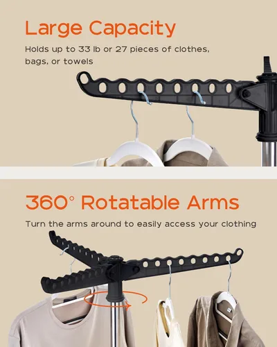 Miniatura 4 de CASAMAYA CDR001B01 - Tendedero plegable de 59 pulgadas para interiores con riel giratorio para ropa para 27 piezas de ropa, ahorro de espacio, acero