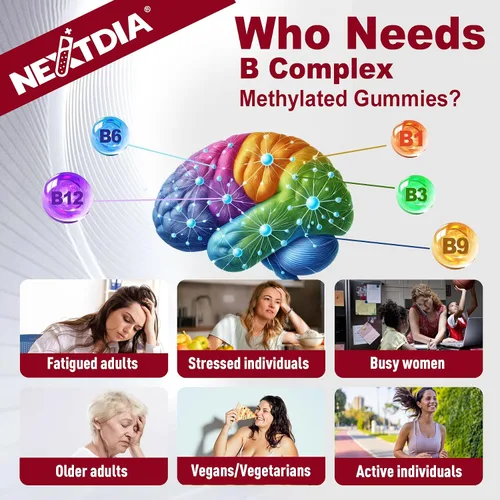 Miniatura 7 de Nextdia Gomitas de apoyo para el cerebro y el estado de ánimo, complejo de súper vitamina B para hombres y mujeres, todas las vitaminas B B1 B2 B3